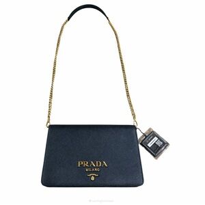 Authentic Prada Mini Saffiano Lux Leather Crossbody Bag Black Red WOC 1BP018
